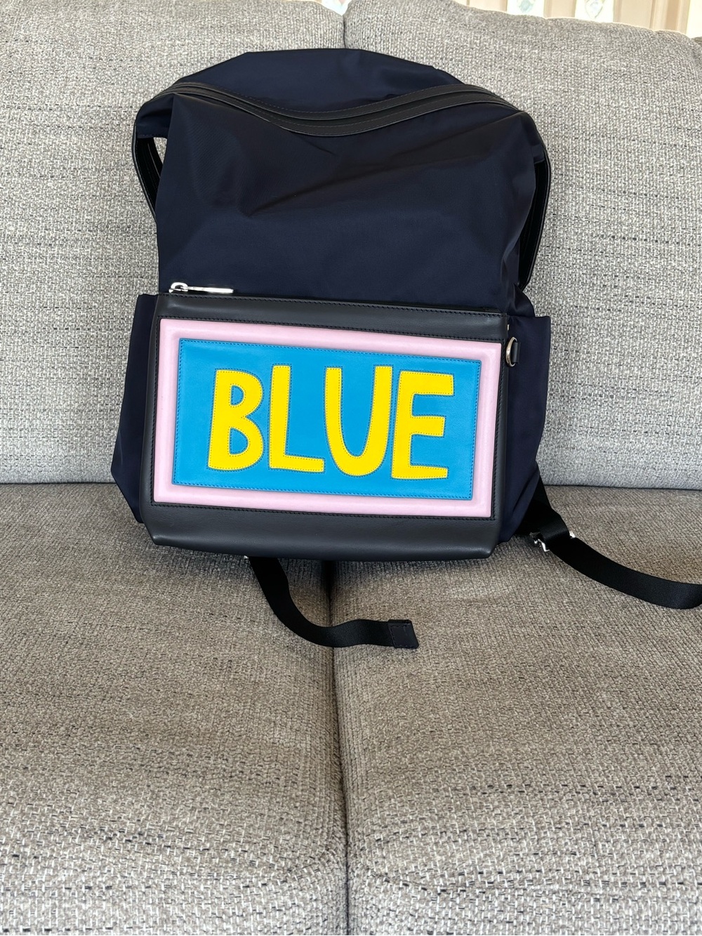 Fendi Navy Backpack with Color-Block 'BLUE' Patch